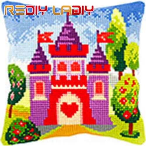 DIY Cross Stitch Cushion Moon Flowers Chunky Yarn Cross-Stitch Kits Needlework Pre-Printed Canvas Pillow Home Decor Art & Crafts