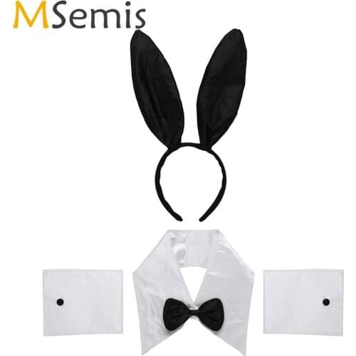 Womens Naughty Lingerie Nightclub Sexy Bunny Girl Cosplay Costume Kawaii Rabbit Ears Headband with Bowtie Collar Cuffs Uniforms