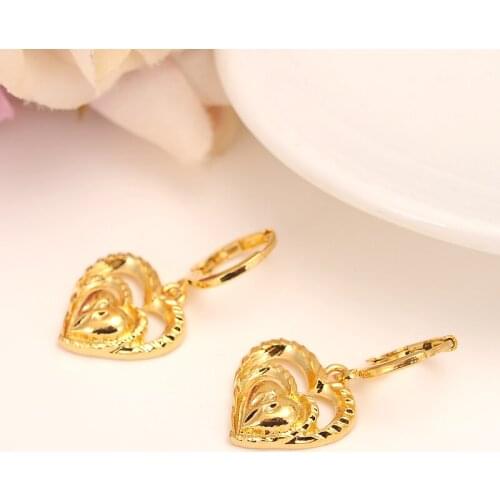 2 pairs love heart drop earring Ethiopian/Nigeria/Kenya /Ghana Gold color Dubai african Arab Middle Eastern Jewelry Mom Gifts