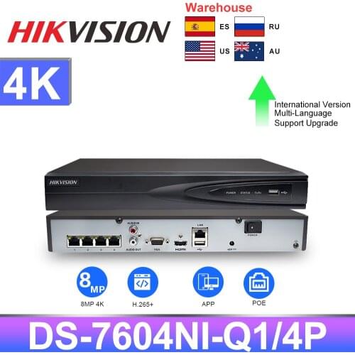Hikvision NVR DS-7604NI-Q1/4P 4CH POE NVR 4MP H.265+ 1 SATA for POE IPC Security Network Video Recorder