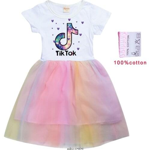 Tik Tok Girls Dresses 2021 Summer Children Dresses Sweet Princess Lace Pink For Baby Girls Christmas Clothing Tik Tok