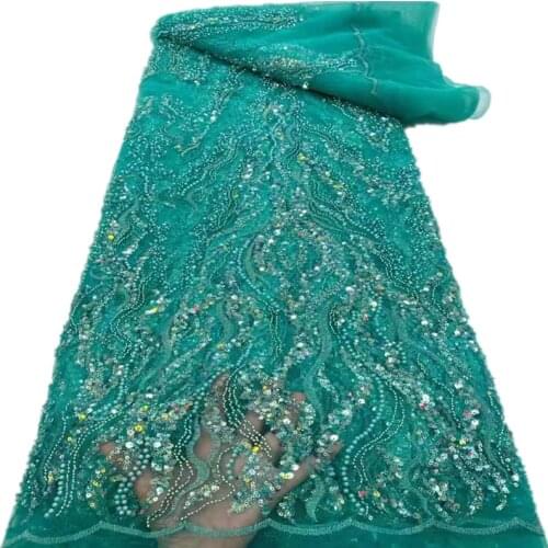 Beaded Tulle Lace Fabric 5 Yards For Lady Formal Dress African Crystal Handmade Tulle Fabric Embroidery Lace RF-475