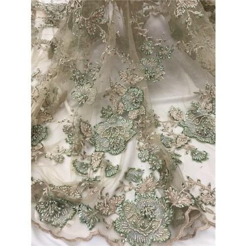 Embroidery nigerian net lace french tulle fabric embroidery SYJ-2186827 with beads 5 yards/pcs french mesh laces fabric