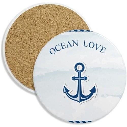 Anchor Ocean Love Sea Sailing Blue Ceramic Coaster Cup Mug Holder Absorbent Stone for Drinks 2pcs Gift