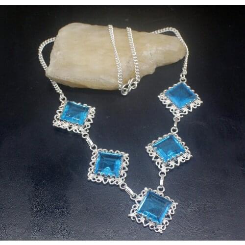 Gemstonefactory Jewelry Big Promotion Unique 925 Silver Amazing Multi Stone Blue Topaz Women Chain Necklace 48cm 202101535