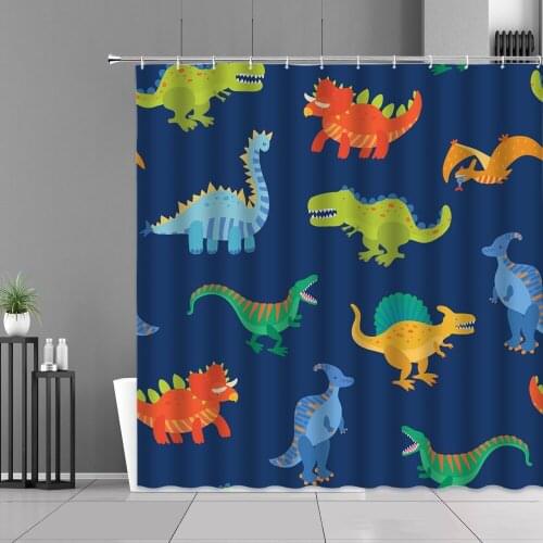 Shower Curtain Cartoon Animal Fun Dinosaur Print Children Bedroom Bathroom Decor Curtains Waterproof Bath Screen Boy Girl Gift
