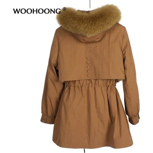 Winter New Natural Fox Fur Collar Hat Womens Parka Real Fur Coat Rex Rabbit Liner Removable Ladies Windbreaker To Keep Warm