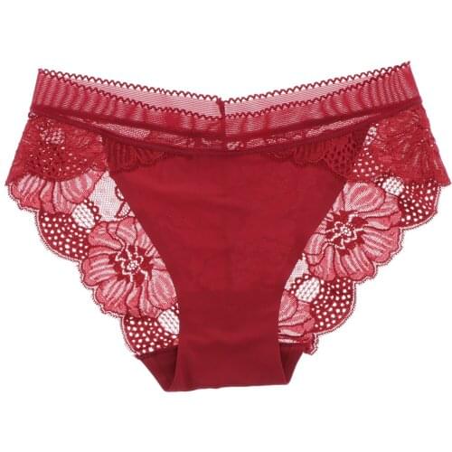 Ladies Elegant Lace Thong Panties Seamless Ice Silk Briefs Cool Lingerie Sexy Lace Lingerie Briefs Panty Womens Underpants