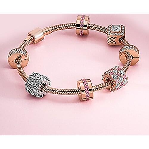 925 sterling silver rose-color the most popular pink white forever heart Pan bracelet suitable for women gifts