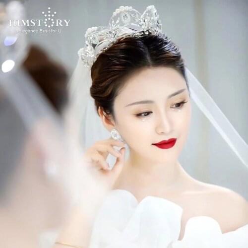 HIMSTORY Queen Crown Bridal Wedding Headdress Princess Birthday Gift Crystal Hair Accessories Crystal Pearl Headpiece for Woman