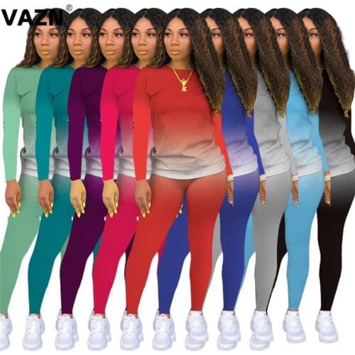 VAZN 2020 Autumn Hot High Quality Young Sexy Regular Daily Soft Full Sleeve Top Long Pants Tracksuits Slim Women 2 Pieces Set