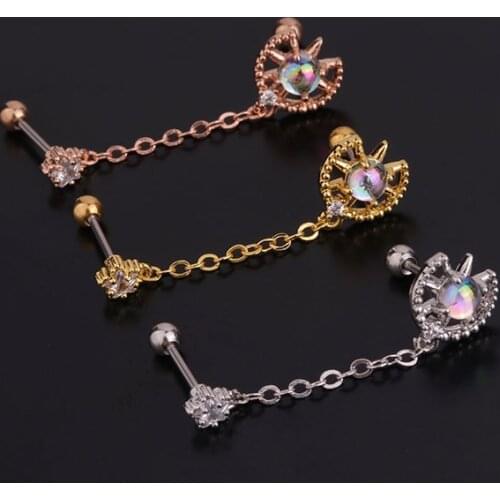 1 PCS Double Bar Ear Piercing Cartilage Earring Trendy Cute Star Shape Micro Pave Zircon Chain Two Hole Ear Stud Cuff