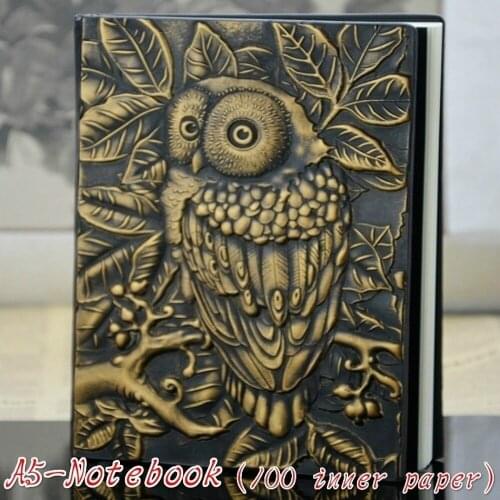 3D Owl Printing Vintage Embossed Leather Travel Diary A5-notebook Gift Notepad 1 Piece Notebook