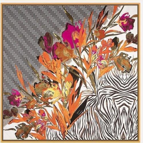 100% Twill Silk Scarf Women Luxury Brand Oil Painting Flowers Square Scarves Fashion Shawls Wraps 130*130cm Hijab Neckerchief