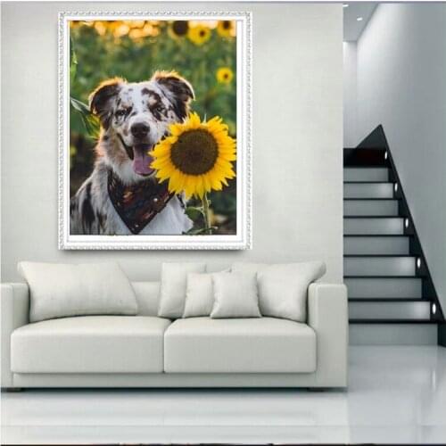 3D Diamond Embroidery Sunflower dog picture of Rhinestones Mosaic 5D DIY Diamond Painting Full square /Round Decor crafts FG1164