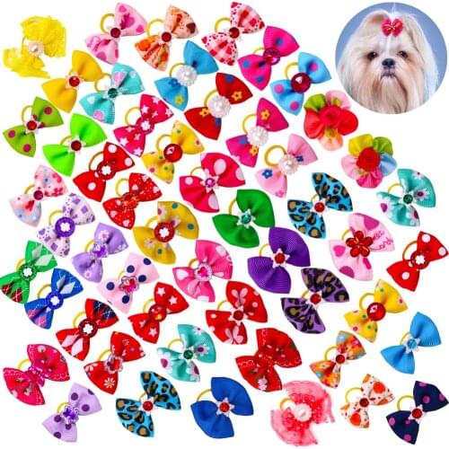 30pcs/15pairs Dog Hair Bows Pearl Diamond Dogs Accessories Cute Small Dog Puppy Dog Bows Rubber Bands Dog Hair Accessories