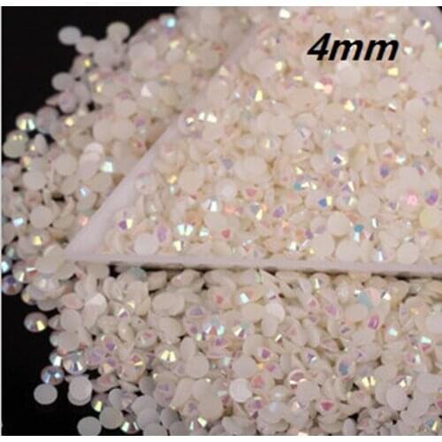 Free Shipping SS16 4mm 1440Pcs(17G) White AB Color Jelly Resin Flat back Round Flat Facets Rhinestone Nail Art Beads DIY