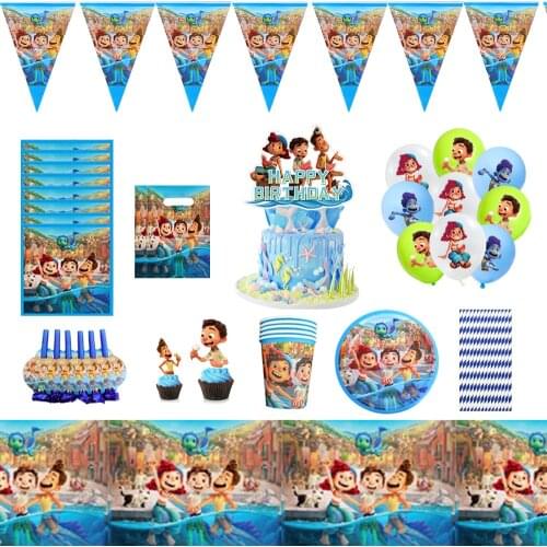 Disney Pixar Luca Theme Party Baby Shower Paper Plate Cup Napkins Banner Disposable Tableware Cake Topper Balloons Decoration