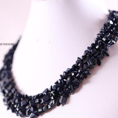 Chip Beads String Necklace Natural Stone Blue Sandstone Necklace For Women Jewelry Gift E057