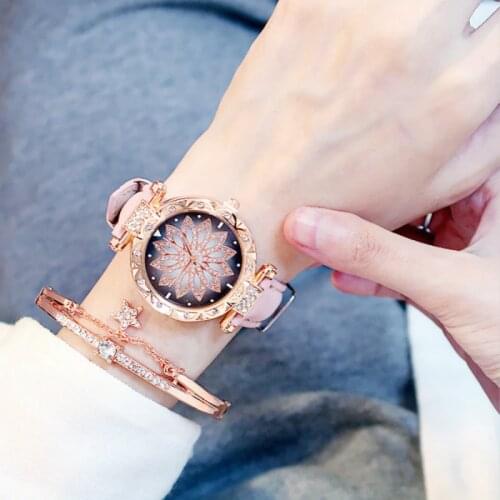 New Women Watches Bracelet Starry Sky Ladies Bracelet Watch Casual Leather Quartz Wristwatch Clock Relogio Feminino