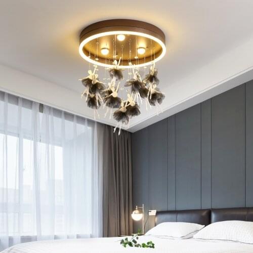 Childrens Room Bedroom Lamp Romantic Princess Room Chandelier Crystal Butterfly Decoration Ceiling Light