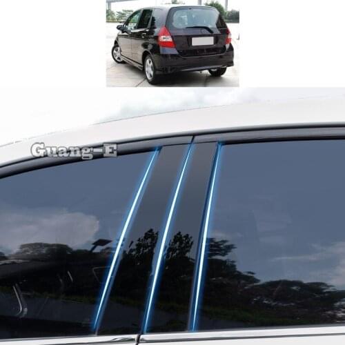 For Honda Fit Jazz 2004 2005-2007 Car PC Material Pillar Post Cover Door Trim Window Piano Black Molding Sticker Plate Parts