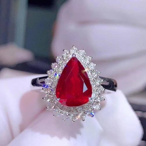 H721 Natural 3.06ct Red Ruby Ring Diamonds Jewelry Anniversary Females Rings for Womens Fine Rings