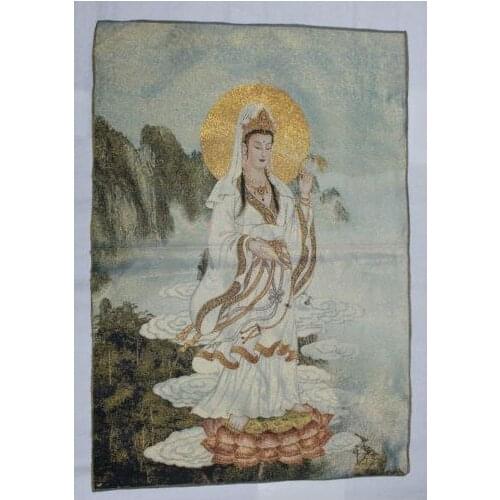Exquisite Old Decorated Tibetan Silk Inwrought Kwan yin Thangka