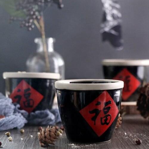 Ceramic Blessing Cylinder Jar Retro Mini Grains Rice Storage Cylinder Food Photography Props Background Decoration Chinese Style