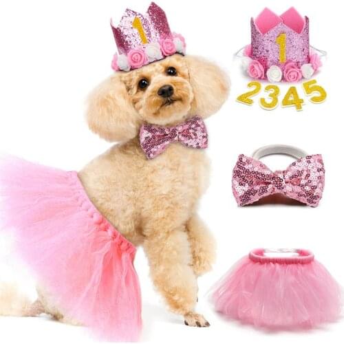1 Set Pet Birthday Costume Set Fashion Sequin Birthday Hat With Bowtie Tutu Skirt Pet Clothing & Accessories Cat Dog Supplies
