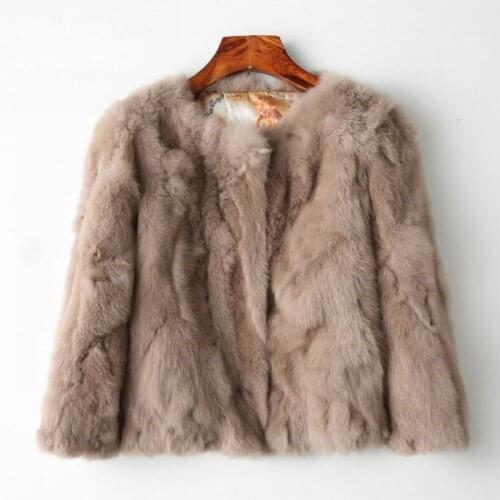 Real Rabbit Fur Jacket for Women Long Sleeve Plus Size Overcoat Short Real Rabbit Coat Female Warm Plush Coats Womens tops