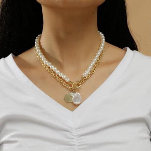Punk Multi Layer Imitation Pearl Choker Necklace Collar Retro Round Pendant Long Chain Necklace Women Jewelry
