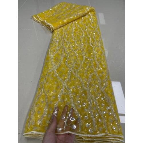 Fashion Multicolor French Tulle Lace Fabric Bead Tube Emroiderey African Mesh Lace Fabric High Quality Sequins Lace For Wedding