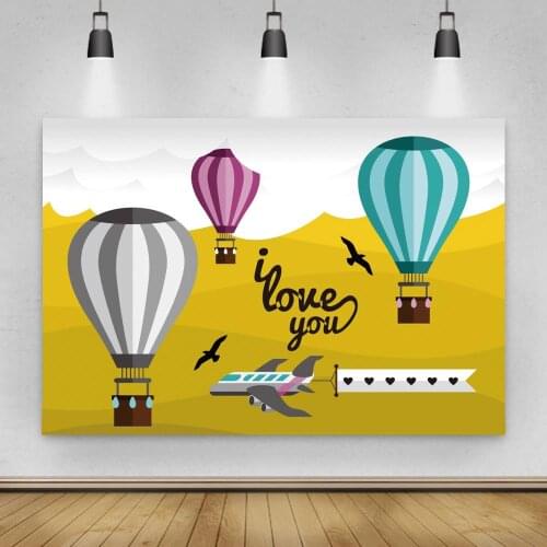 Cartoon Hot Air Balloon Express Love Banner Backgrounds I Love You Valentines Day Home Dinner Table Decor Backdrops