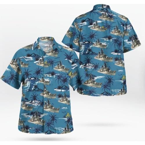 2021 New 3D Printing Warship Hawaii Blue Shirts Men Summer Short-sleeved Beach Shirt Men Shirts Oversize Camisa Masculina 5XL-45