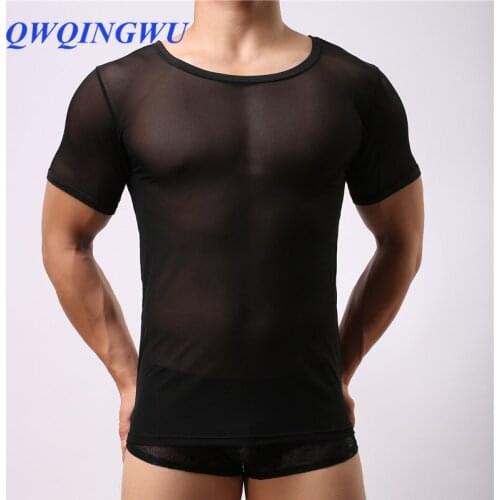 Men Sexy Undershirt Ultra-thin Casual Short Sleeves Men T-Shirt Brand Mesh Breathable Close-Fitting Mens Undershirts