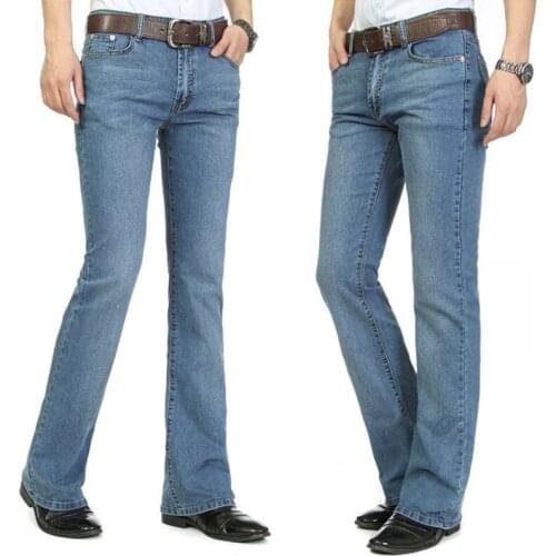 New style mens jeans Korean skinny light blue flared jeans mens shorts flared jeans pants