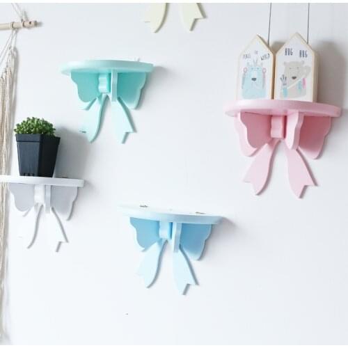 INS Nordic Wooden Macaron Bows Wall Shelf Baby Kids Room Decorations Storage Rack Organizer Holder Clapboard Shelves Photo Props