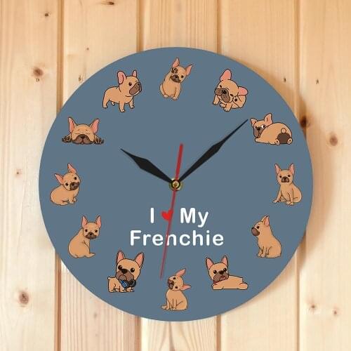 French Bulldog Decorative Silent Wall Hanging Watch I Love My Frenchie Puppy Pet Dog Breed Printed Wall Clock Pet Store Wall Art
