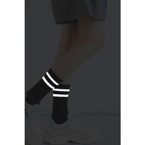 Socks Women Striped Night Bright Socks Hip Hop Streetwear Harajuku Crew Socks Woman Light Funny Socks Black White Sox Streetwear