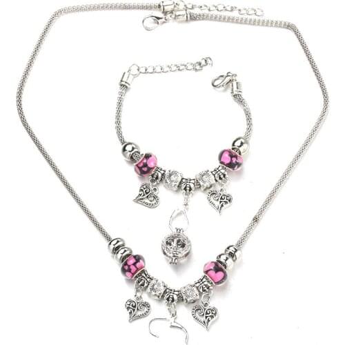 Heart Shaped Necklace Bracelet Set Fine Bead Hollow Chain Beaded Bracelet With Hooks DIY Making Pendant Jewelry