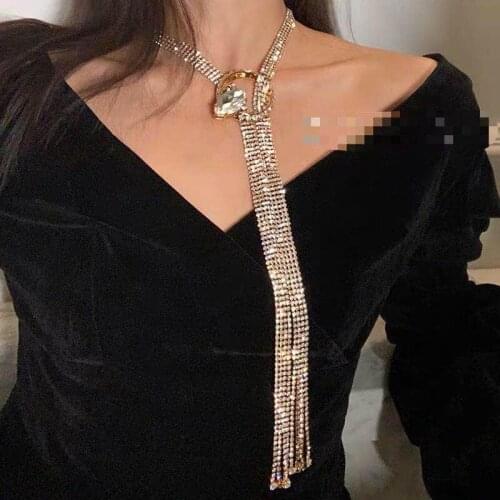 Best lady Luxury Multi Rows Glass Statement Necklace for Women Bridal Wedding Jewelry Gold SIlver Shiny Wedding Long Necklace