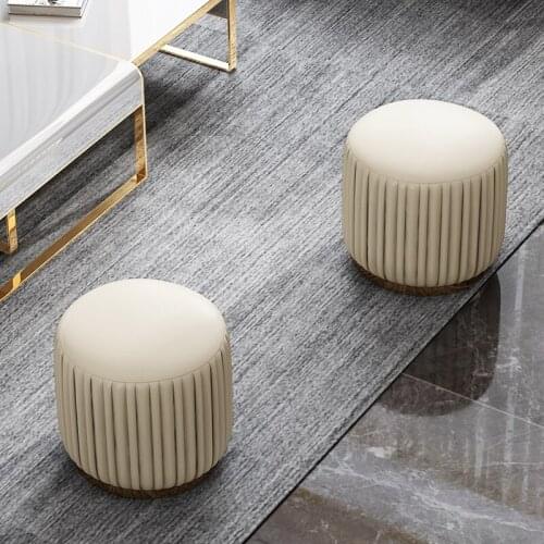 Light Luxury Leather Stool Living Room Small Leather Pier Sofa Stool Nordic Soft Surface Soft Round Stool Modern Minimalist Pier