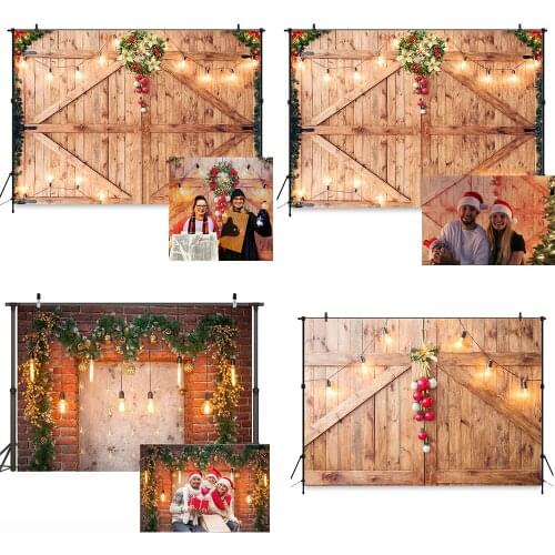 Rustic Christmas Backdrop Photography Barn Door Merry Xmas Photocall Wood Board Wall Floor Winter Party Background Baby Portrait