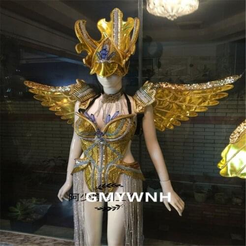 S9B Gold mirror led costumes bellydance wings catwalk performance led light costume dress bar armor robot cloth outfit club ktv