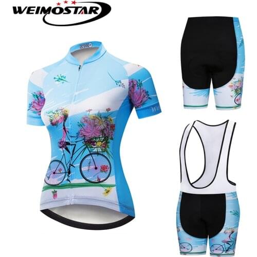 Blue Bike Jersey WEIMOSTAR Women Cycling Jersey Ropa ciclismo youth Cycling Clothing Summer Quick-Dry Pad Shorts Cycling Set