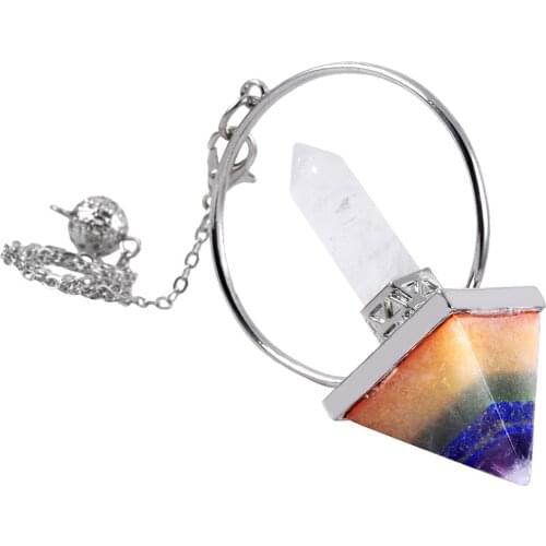 TUMBEELLUWA Reiki 7 Chakra Stone Pyramid&Natural Rock Quartz Hexagon Prism Pendulum for Dowsing,Energy Balancing Pendant Jewelry