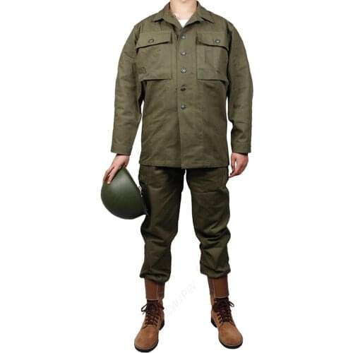 WWII US HBT VERDE UNIFORME CAMICIA GIACCA E PANTALONI PANTALONI ARMY GREEN COTTON US/501104(no shoes,no Helmet
