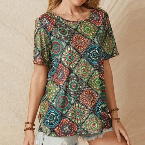 Vintage Printed Short Sleeve T-shirts Women 2021 Casual Loose Summer Tops Streetwear Pullover Fashion O-neck Female Clothing