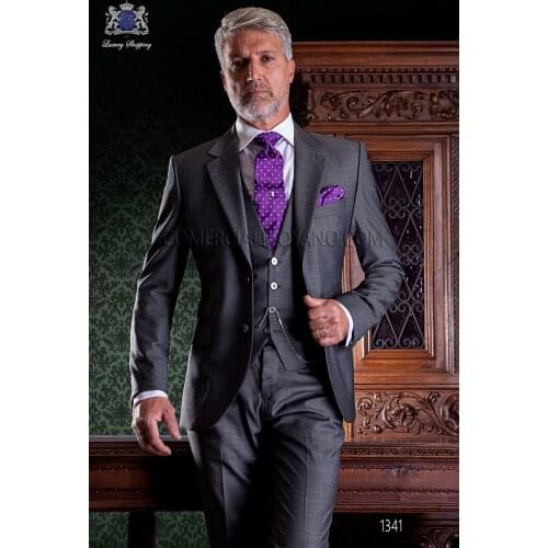 JELTONEWIN High Quality Formal Wear 3 Pieces Dark Grey Business Men Suits Groom Tuxedo Groomsmen Men Wedding Suits Costume Homme